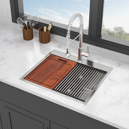 Topmount Stainless Steel Kitchen Sink With Workstation Ledge And Accessories