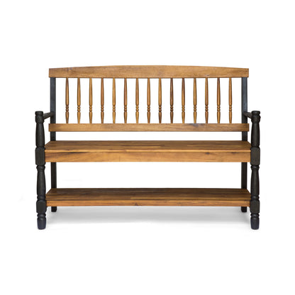 Slatted Bench With Built In Shelf