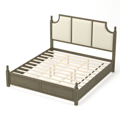 Farmhouse Platform Bed Frame & Tall Upholstered Headboard