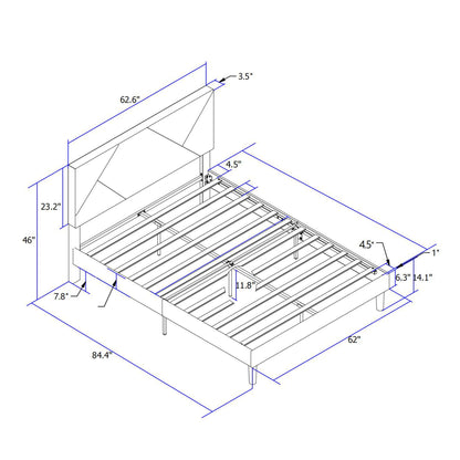 Upholstered Platform Bed Frame With Headboard, Wood Slat Support