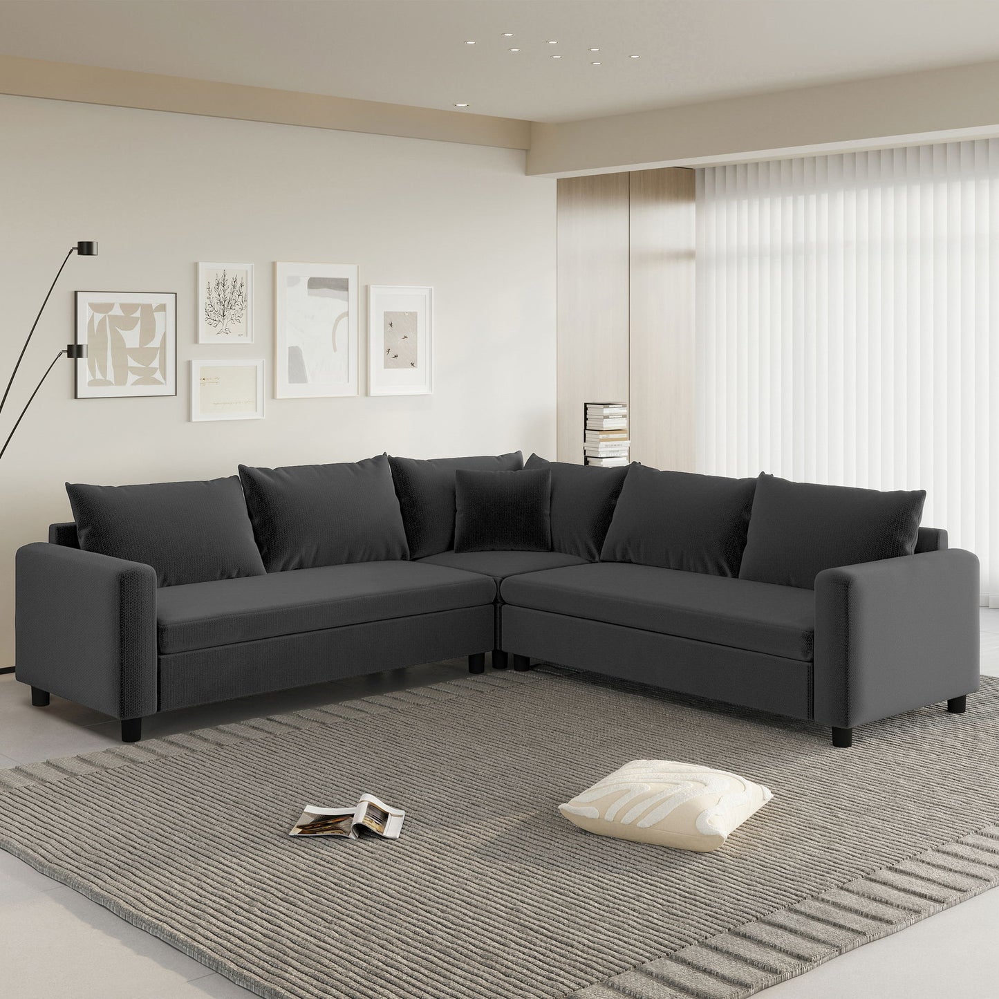 Modern Modular Sectional Oversized Couch Set With Pillows, Minimalist Style Wide Seat Comfy Sofa