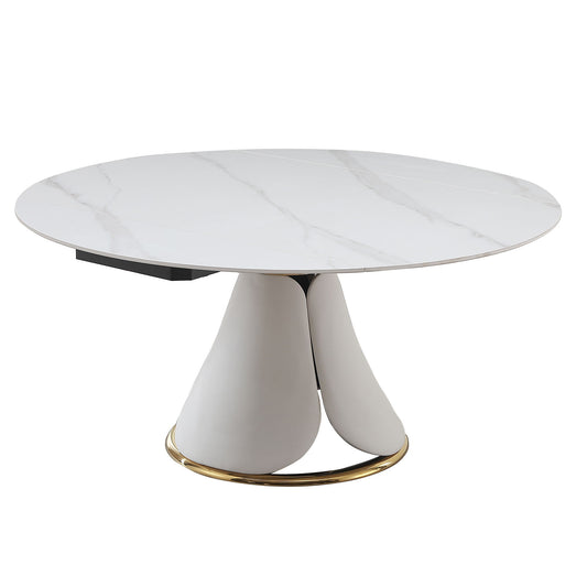Fashion Modern Sintered Stone Dining Table With Multi Functional Retractable Design - White