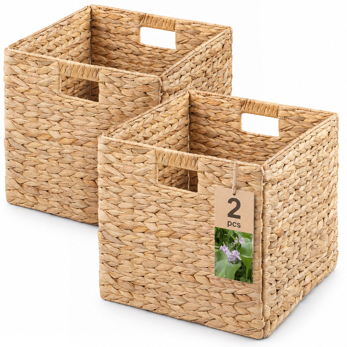 Folding Storage Baskets, Hand Cube Baskets With Cutout Handles Shelf Organizer, Toy Storage, Closet Storage (Set of 2) - Light Brown