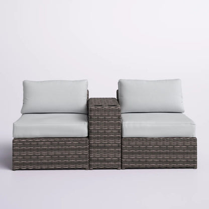 2 Person Wicker Conversation Set With Cushions, Weather Resistant