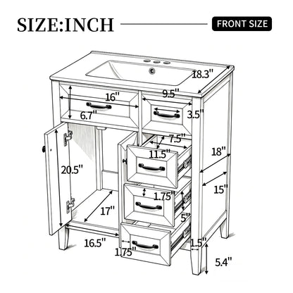 Bathroom Vanity With Sink, Freestanding Design, Soft Close Doors & Drawers - White