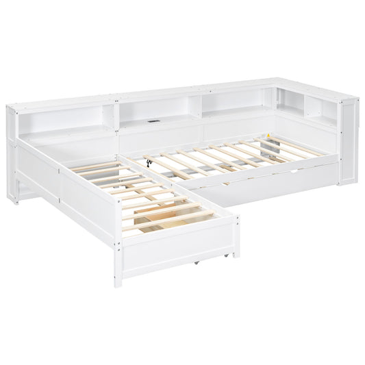 L Shaped Platform Bed With Trundle And Drawer