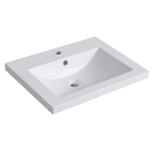 Bathroom Vanity Top With Integrated Sink, Center Basin, 1 Piece Countertop With Pre Drilled Faucet Hole - Glossy White