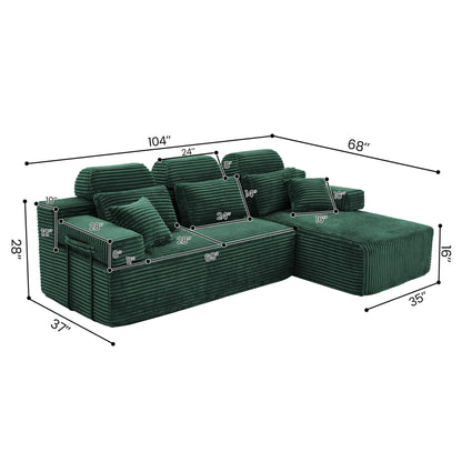 Sectional Sleeper Sofa & Storage Pockets, Modular Couch With Throw Pillows For Living Room