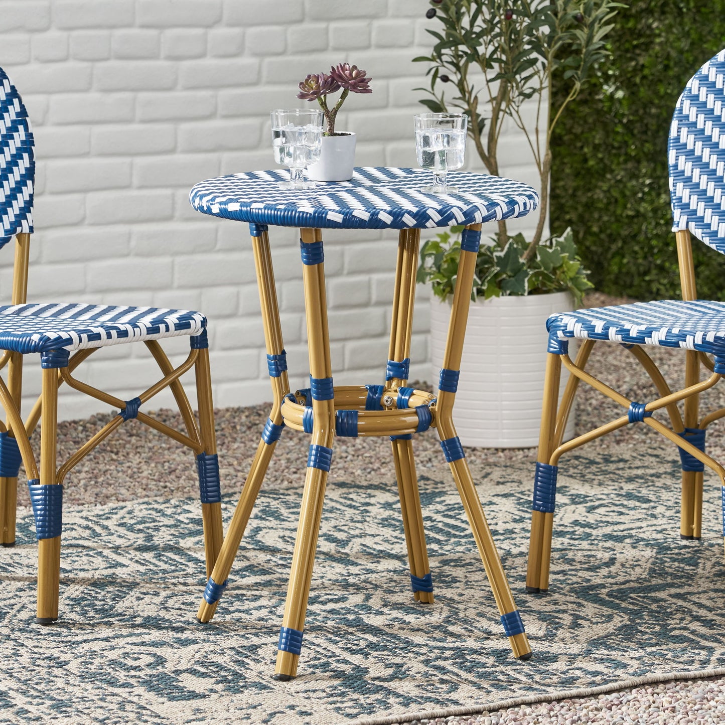 French Bistro Table Outdoor Elegance - White / Blue
