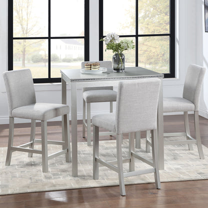 5 Piece Counter Height Table Set, Square Table And 4 Upholstered Chairs