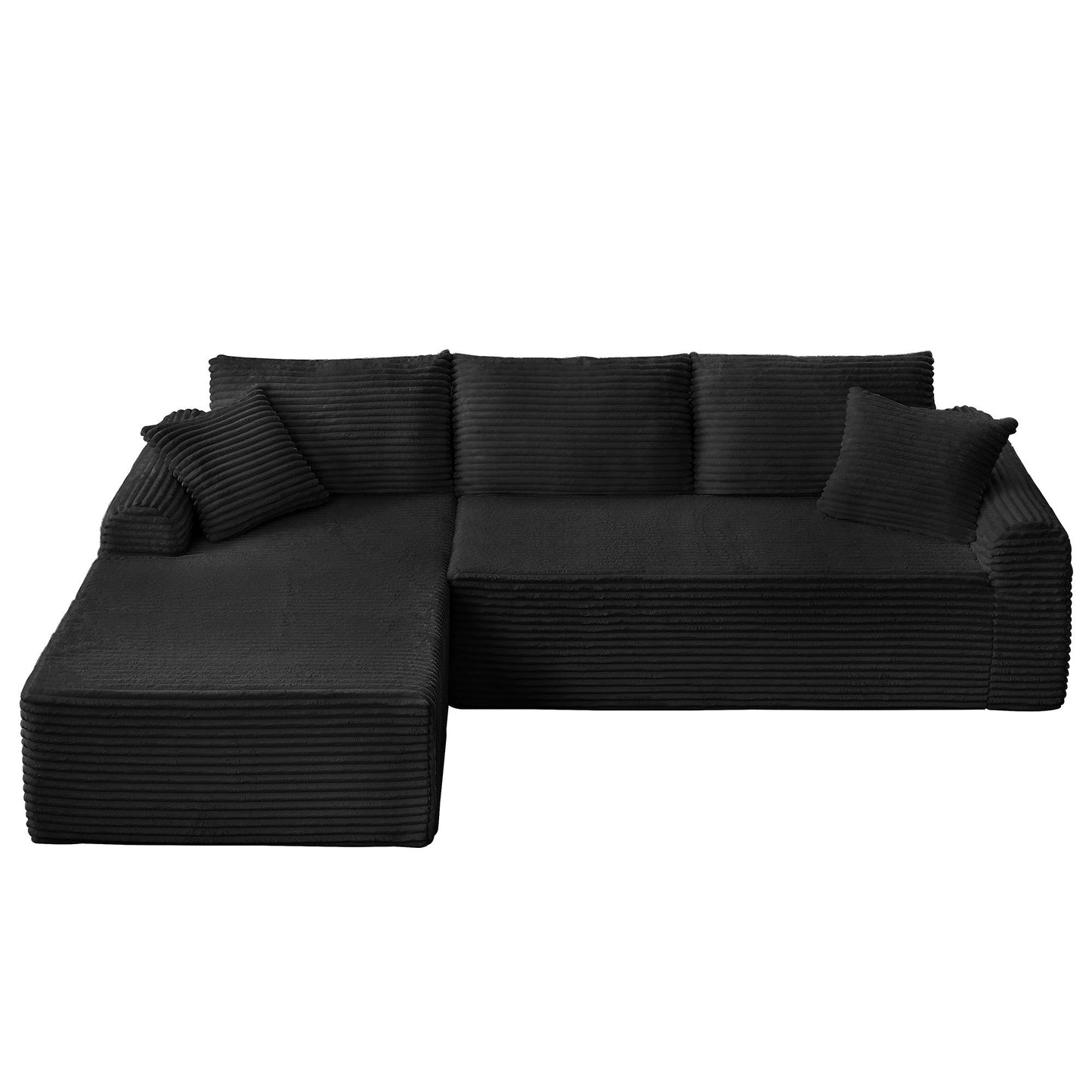 Modular Corduroy Sectional With Arched Armrests, Includes 3 Back Cushions & 2 Throw Pillows