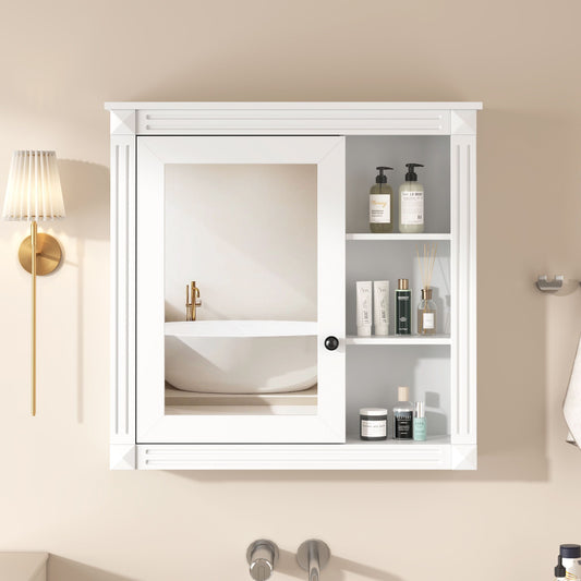 Bathroom Medicine Cabinet With Mirror, Wall Mounted Mirror Cabinet With Storage Organizer, Over The Toilet Storage White Storage Cabinet For Bathroom - White