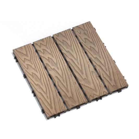 Patio Deck Tiles, Interlocking Diy Flooring For Indoor / Outdoor Use (Set of 22) - Teak