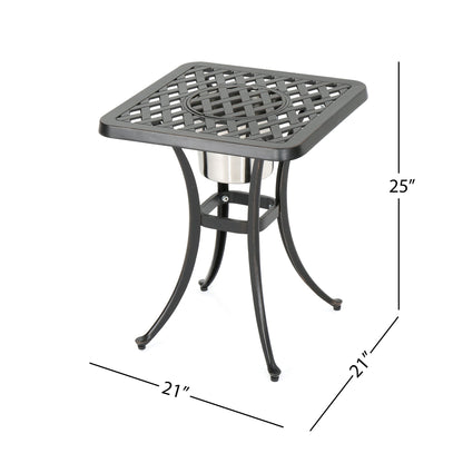 Outdoor Cast Aluminum Bistro Table With Ice Bucket - Black Copper