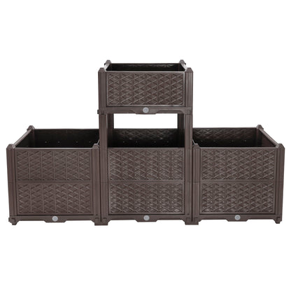 Indoor / Outdoor Rectangular Plastic Planting Box Kit For Vegetables, Herbs, Flowers & Succulents, Coffee, Polypropylene, 62.80" - Coffee