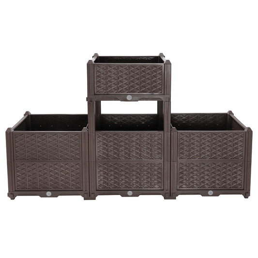 Indoor / Outdoor Rectangular Plastic Planting Box Kit For Vegetables, Herbs, Flowers & Succulents, Coffee, Polypropylene, 62.80" - Coffee