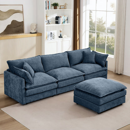 L Shaped Modular Sectional Sofa With Movable Ottoman, 3 Seater Comfortable Seating