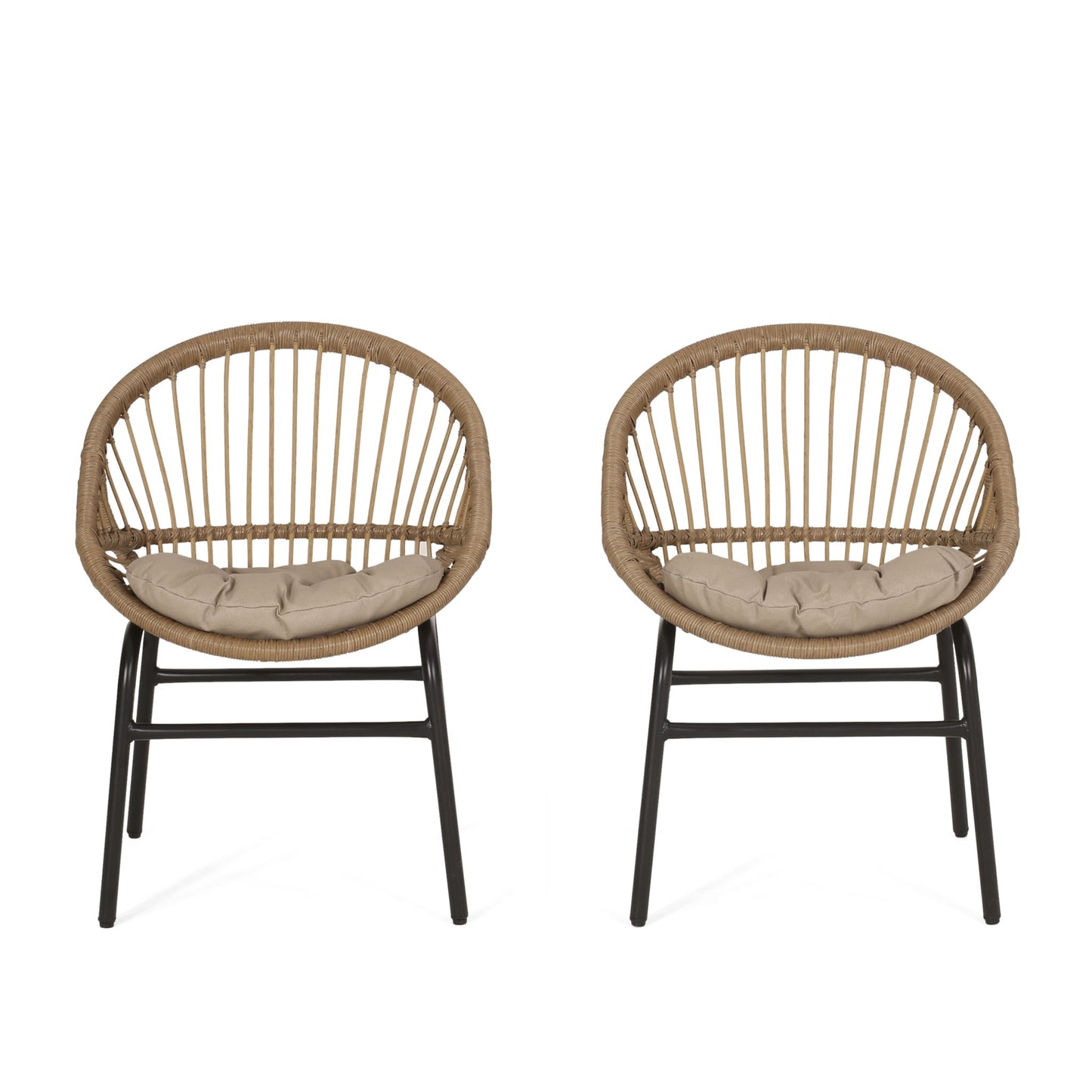Outdoor Accent Chair With Curved Back And Basket Frame, (Set of 2) - Light Brown / Beige