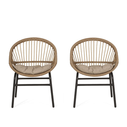 Outdoor Accent Chair With Curved Back And Basket Frame, (Set of 2) - Light Brown / Beige