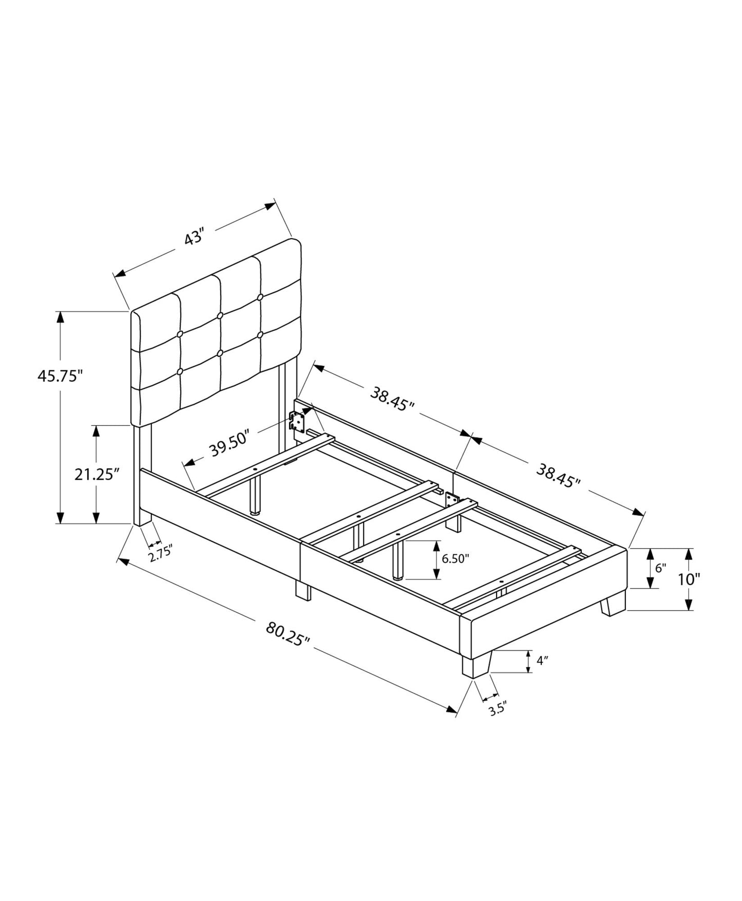 Bed, Upholstered, Frame Only, Transitional