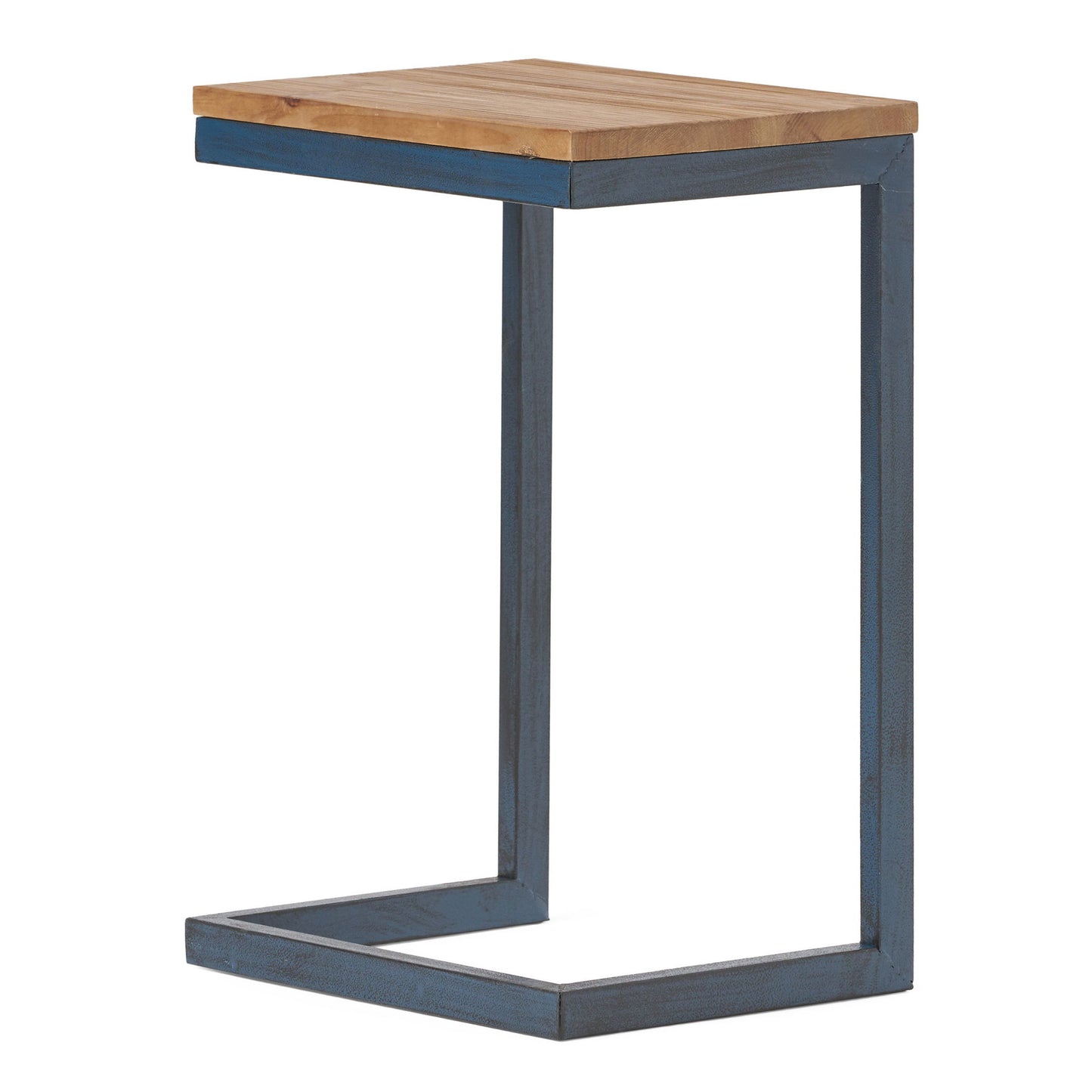 C Shaped End Table With Iron Base And Fir Wood To