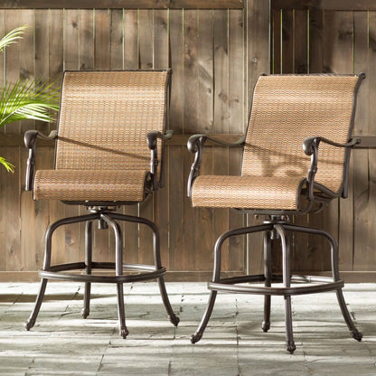 Outdoor Sling Counter Stool (Set of 2) With Aluminum Frame, All Weather - Dark Brown