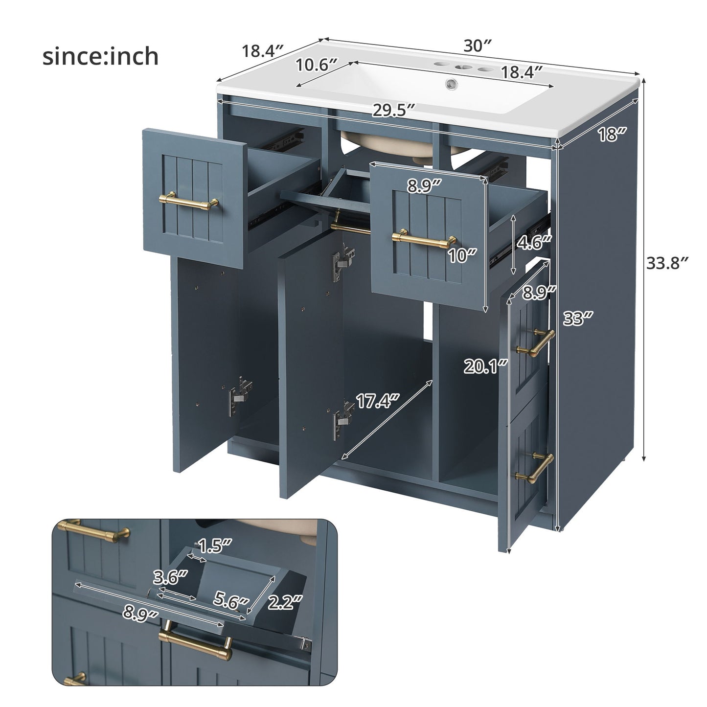 Bathroom Vanity With Undermount Sink, Soft-Close Doors, Drawers, Ceramic Sink