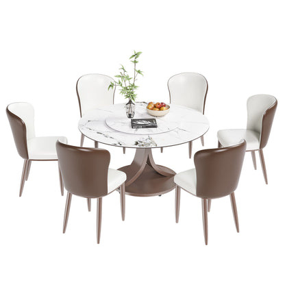 Round Dining Table With 360° Rotating Lazy Susan For Dining Room & Kitchen, 6 Chairs - White