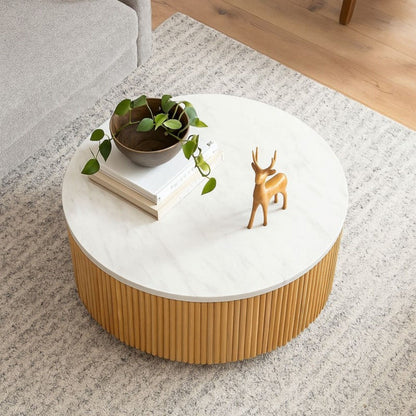 Round Coffee Table With Storage - Natural / White