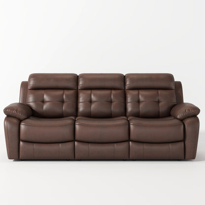 Genuine Leather Non Power Reclining Sofa With Drop Down Table, Stainless Steel Cupholders And Magazine Bag