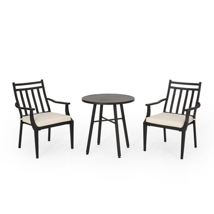 3 Piece Metal Bistro Set With 2 Curved Armrest Chairs - Black