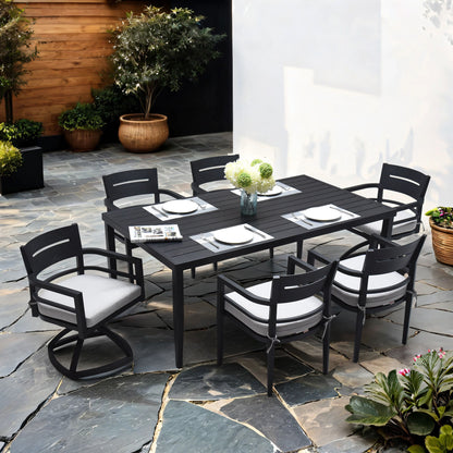 Outdoor Modern Dining Set, Chairs Sunbrella Cushioned And Dining Table With Umbrella Hole