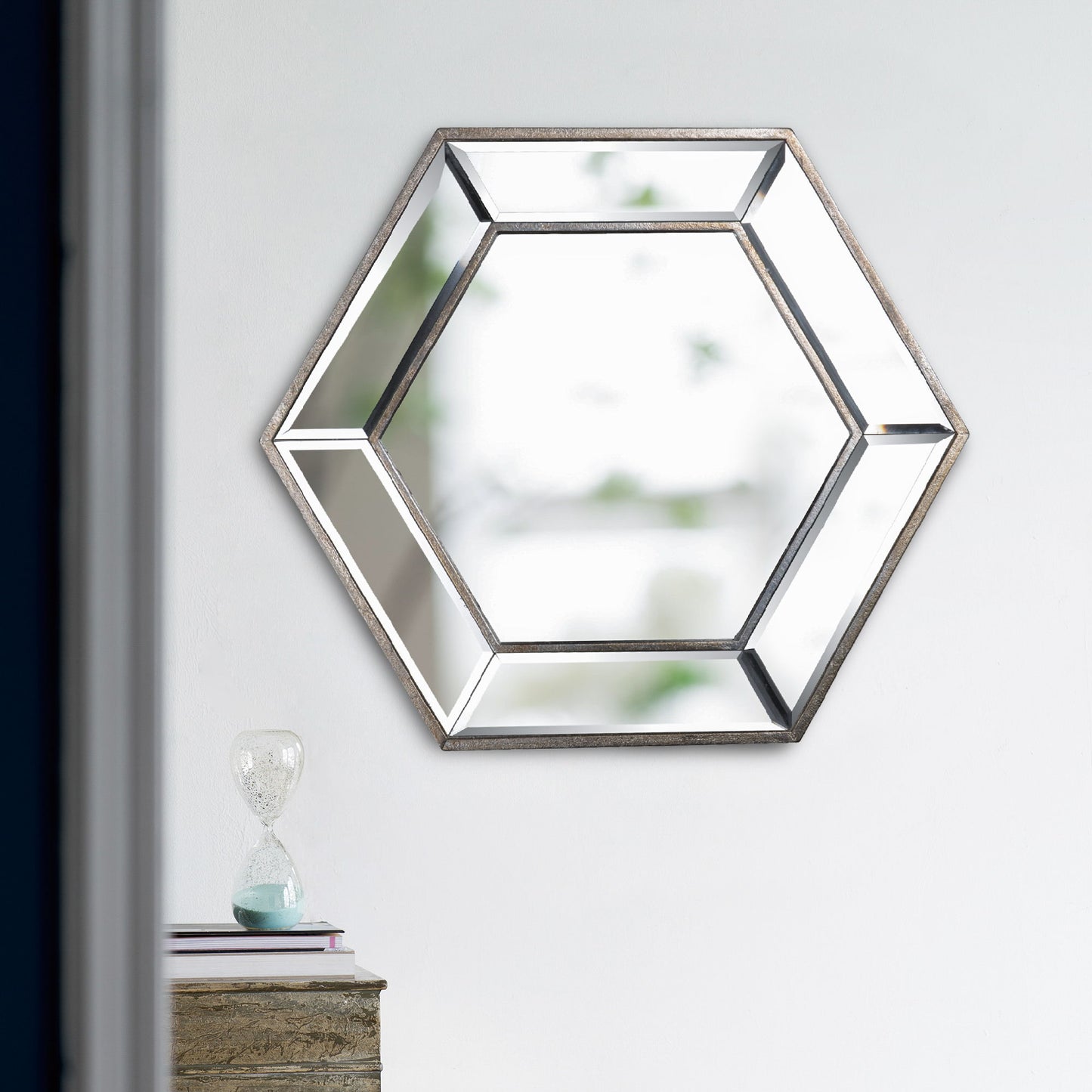 Hexagon Wall Mirror With Contemporary Glass Design, Home Decor Accent Mirror For Living Room, Entryway, Bedroom