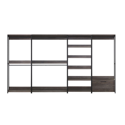 Monica - Wood Walk In Closet System Melamine 143" Modular Storage - Rustic