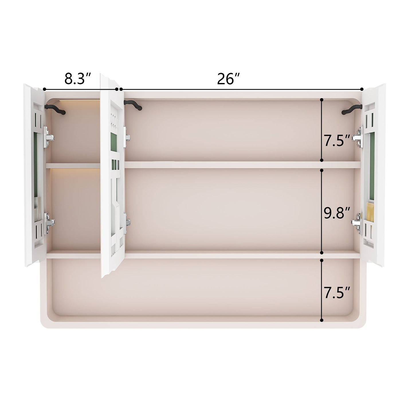 Aluminium Medicine Cabinet Mirror, With 3 Colors LED Light And Defogging Function - Khaki
