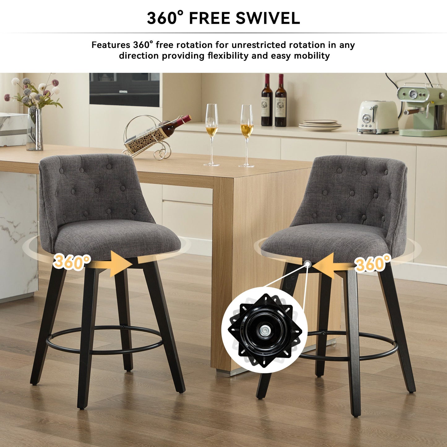 Swivel Bar Stools & Button Tufted Back (Set of 2)