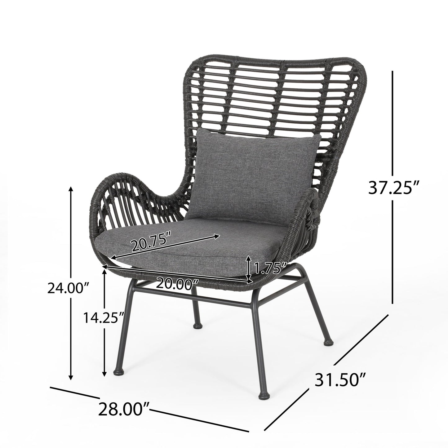 Modern Aesthetic Outdoor Rattan Accent Chair With Metal Legs
