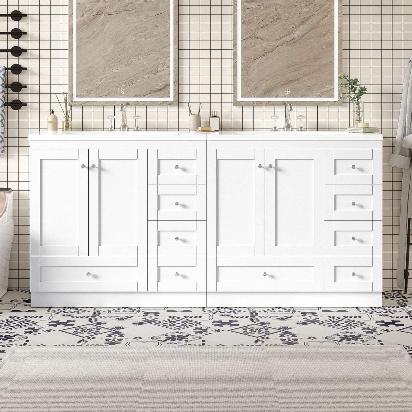 Shaker Free Standing Bathroom Vanity Cabinet & Sink, Soft Close Drawers, Soft Close Doors