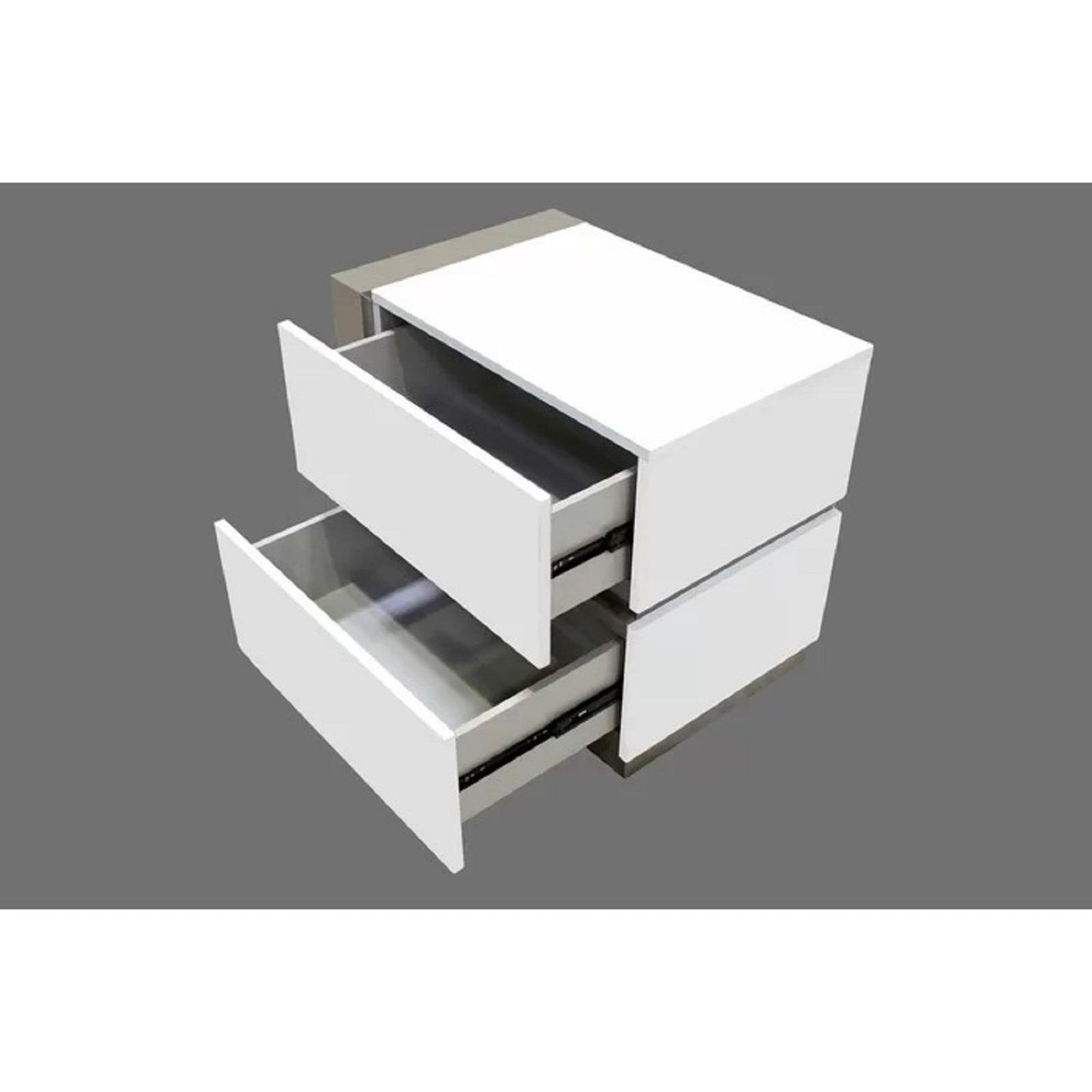 Nightstand Bedside Table With 2 Drawer For Bedroom - White / Silver