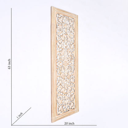 Floral Hand Carved Mandala Rectangular Wall Decor Accent - Gold / White