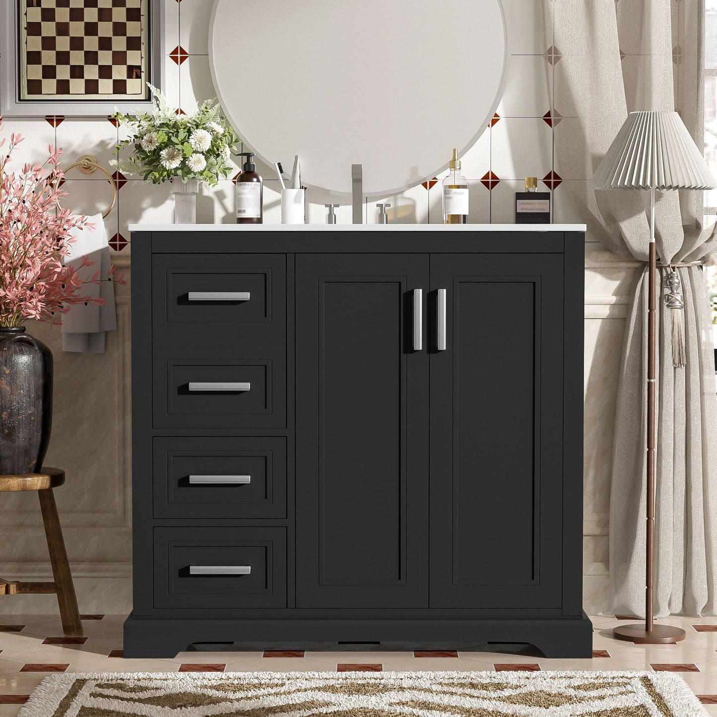 Bathroom Vanity With Sink, Soft Close Doors, Adjustable Shelf & 3 Drawers