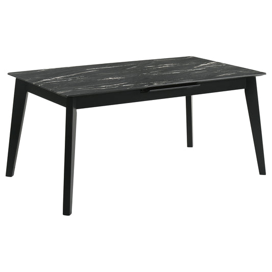 Bellingham - Dining Table With Self Storing Extension Leaf - Black Marble-Look Sintered Stone