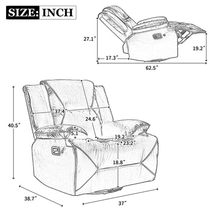 Home Theater Recliner Set Manual Recliner Chair With A LED Light Strip Two Built-In Cup Holders For Living Room