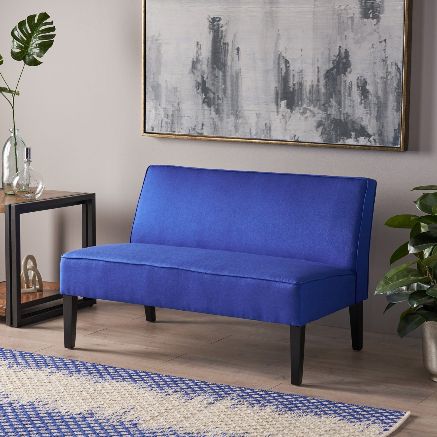 Contemporary Loveseat With Upholstered Fabric And Birch Wood Legs