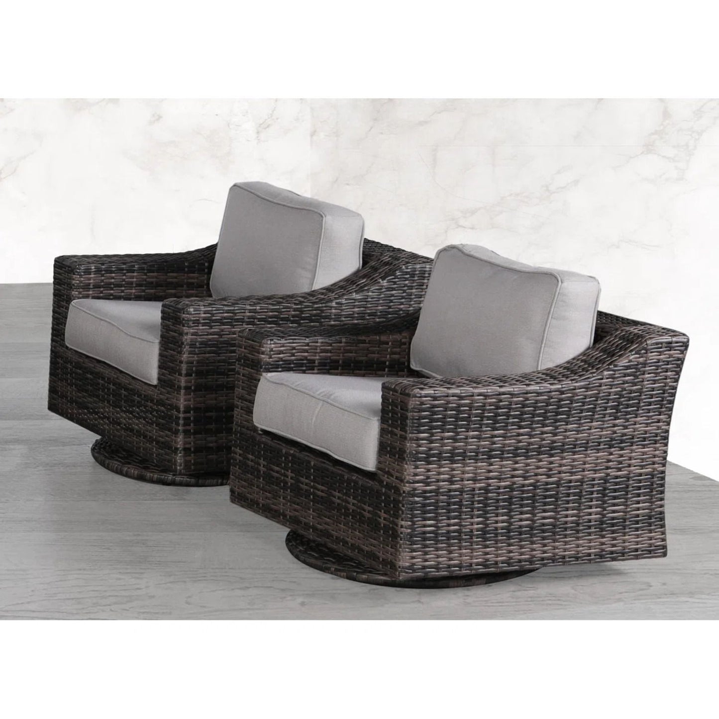 Contemporary Outdoor Swivel Patio Chair With Cushions (Set of 2) - Brown