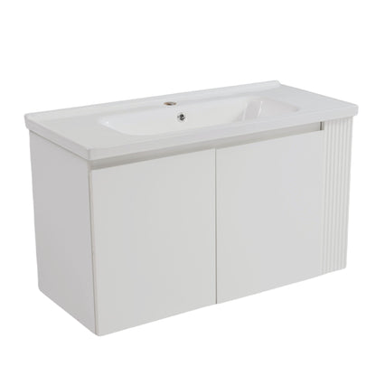 Wall Mounted Bathroom Vanity With Sink, 2 Open Shelves - White