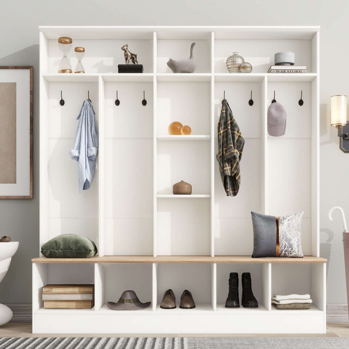Minimalist Shoe Cabinet With Cube Storage & Shelves