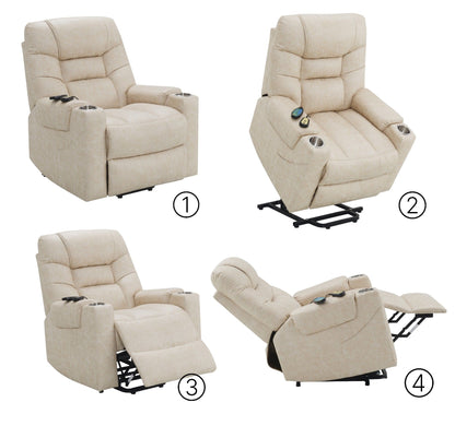 Nairi - Leather Aire Power Motion Recliner With Lift Heating Massage Function - Ivory