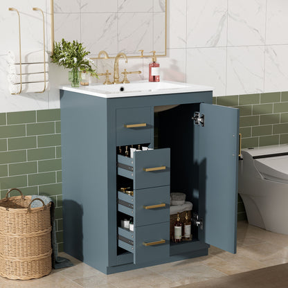 Bathroom Vanity With Integrated Sink, Rectangular Cabinet With 1 Door And 3 Drawers