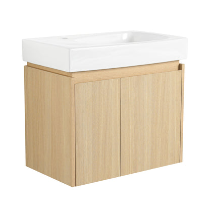 Modern Bathroom Vanity With Ceramic Basin, Wall Mounted Floating Sink Combo, Storage Cabinet